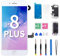Ersatzbildschirm für iPhone 8 Plus mit Home-Taste, weiß, 8+, 14 cm (5.5 Zoll) LCD-Touchscreen-Digitalisierer, Ohrstück, Näherungssensor und Bildschirmschutz-Reparatur-Set