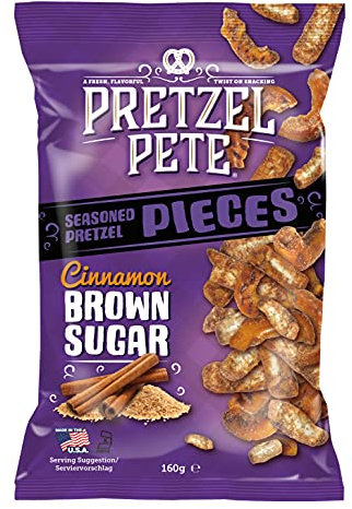 Pretzel Pete Pretzel Pieces - Cinnamon Brown Sugar, Leckeres Bretzelgebäck – Salziger Knabberspaß - (8x160g)