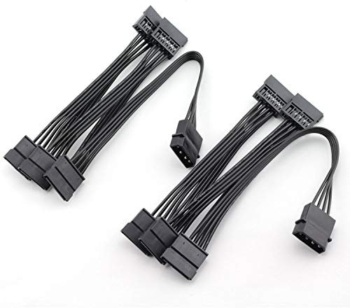 MEETOOT 2 pz IDE a SATA Cavo di Alimentazione IDE Grande 4 Pin a PC Server Hard Drive 15 Pin SATA Adattatore di Alimentazione Convertitore Cavo Cavo 18AWG Cavo di Prolunga SATA 1 a 5 Splitter Nero