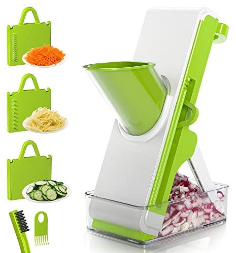 Multifunctional Vegetable Chopper, Safe Mandoline Slicer for Kitchen, 4 in 1 Shrinkable Food Chopper, Onion Chopper & French Fry Cutter for Cooking, Fast Cutting of Fruits and Vegetables