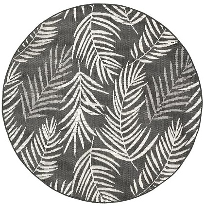 In- & Outdoor Teppich Rund - Malta Leaves Schwarz - Ø 100 cm | Wetterfest - Synthetik, Polypropylen - Balkon, Garten / Terrasse, Flur - Terrasse teppich - Outdoor rug
