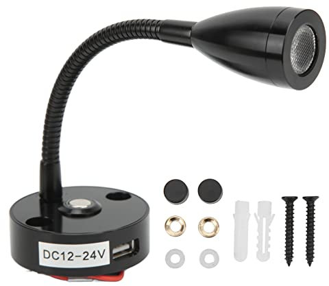 Tbest Liseuse 12V USB, 12V USB, 12V USB,Lampe De Lecture RV,Cou Flexible RV Lampe De Lecture De Chevet 3 Couleurs Lumière 12‑24V 3W USB Rechargeable Universelle pour Yachts Bateaux(Le Noir)