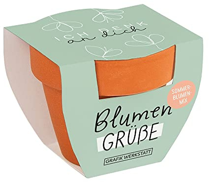 Grafik Werkstatt Blumengrüße Sommerblumen-Mix | Mini-Terrakotta-Töpfchen mit Samen | Ich denk an dich