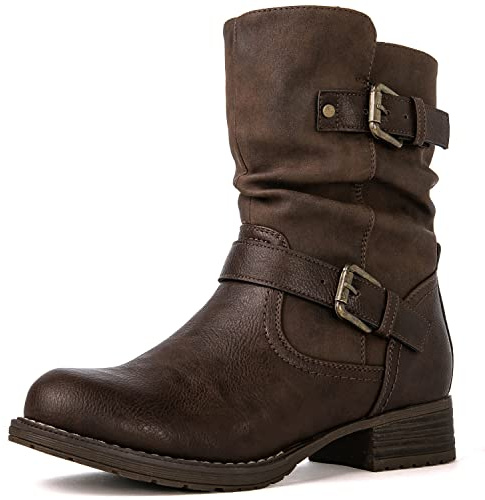 GLOBALWIN Women's Brown Bukle Zipper Ankle Booties Winter Fashion Boots For Women 8.5M