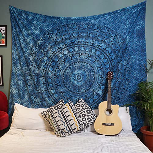 Craft Trade Mandala Blau Wandteppich Indische Wandtuch Tapestry Wandbehang Boho Wandteppiche für Heimdeko Wohnzimmer und Schlafzimmer - 213 x 228 cm