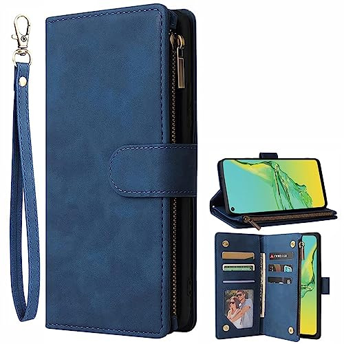 Asuwish Handyhülle für Oppo A53s/A53/A33/A32 2020 Hülle mit Folie Schutzfolie und Kartenfach Klappbar Leder Geldbörse Ständer A 53 53s CPH2135 CPH2127 Handyhüllen Hüllen Schutzhülle Phone Case Blau