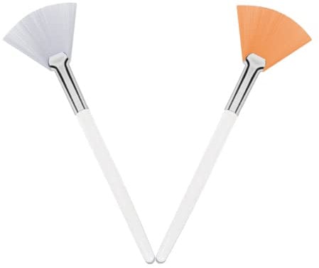 Pinceaux de Masque, 2 Pcs Brosses en Eventail, Brosses Faciale Douces, Applicateur Facial, pour Appliquer un Masque Facial, Maquillage (Blanc, Orange)
