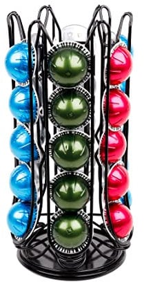 Coffee Pod Holder for Nespresso Vertuo Compatible with Vertuoline Pods Rotating Organizer Coffee Pods Storage 30 Plus PCS (Black Metal)