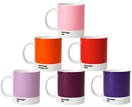Pantone Porzellan Kaffee Becher 6er-Set, 6 Kaffeetassen à 375 ml, mit Henkel, spülmaschinenfest, Rottöne …