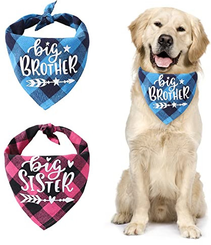 URROMA Rose Red and Lake Blue Plaid Dog Bandana Scarf, 2 Packs Soft Cotton Dog Bandana Adjustable Triangle Pet Scarf for Small Medium Dogs Pets