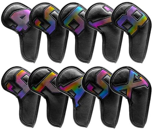 Golf Iron Covers 10pcs,Golf Iron Head Covers Leather Golf Iron Covers Set Colorful Golf Iron Headcovers,Golf Club Head Covers for Iron with Magic Tape Fit Titleist,Callaway