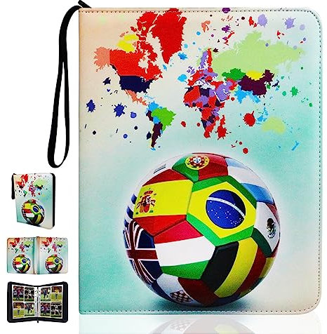 Karten-Sammelalbum, 4 Taschen, 50 Seiten, Kapazität für 400 Karten, Album für Sammelkarten, Trainer Sammelkartenalben, Zur Aufbewahrung von Sammelkarten, Brettspielkarten. (Fußball-M)