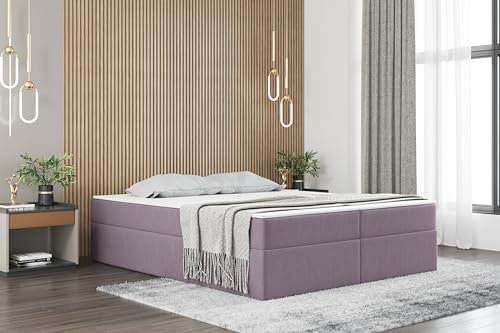 Kaiser Möbel - Bett 180x200 cm, Boxspringbett mit Matratze und Bettkasten, Polsterbett für Schlafzimmer und Jugendzimmer, Gepolstertes Doppelbett mit Stauraum, Kaltschaum Topper - Ruben - Lila