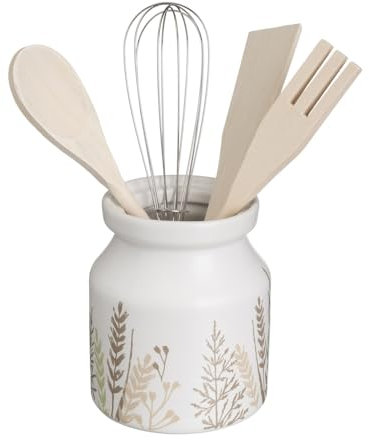 Juego de porta utensilios con 4 accesorios de ramas de cerámica stoneware blanco y beige de Ø 12x13 cm