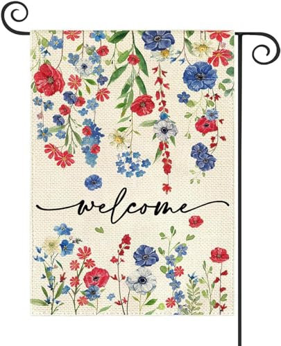 Baccessor Patrioktische Gartenflagge 4. Juli, 32,5 x 45,7 cm, doppelseitig, Gott Segen Amerika, Gedenktag, florale Hofflagge, vertikale Sommerflagge, saisonale Bauernhaus-Hof, Outdoor-Dekoration