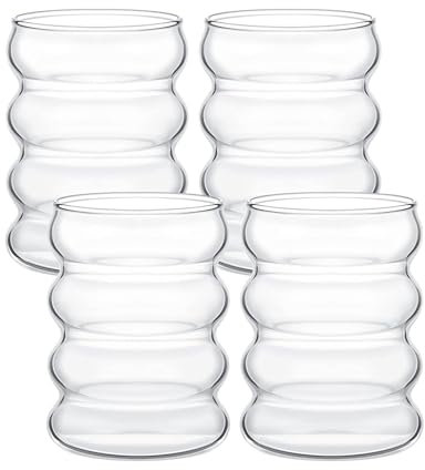 MINGZHE BestAlice Juego de Tazas para Desayuno, Vasos de Jugo, Tazas de Café, Vasos de Bebidas Vintage, Taza de Café con Hielo, Vasos de Vidrio Transparente, Taza Matcha para el Hogar(4X Tazas)