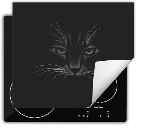 DarHaus Herdabdeckplatte Einteilig Küche Herdabdeckung Ceranfeld Herdabdeckplatten Anti Rutsch Matte Aufrollbar 60x52 cm, schwarz - Katze