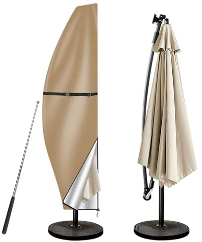 wiipara Sonnenschirm Schutzhülle mit Stab, Sonnenschirmhülle Abdeckhauben für Sonnenschirm 2 bis 4 M, Ampelschirm Schutzhülle, UV-Schutz, Wetterfest, Winddicht und Schneesicher,Khaki, 280x30/81/46cm