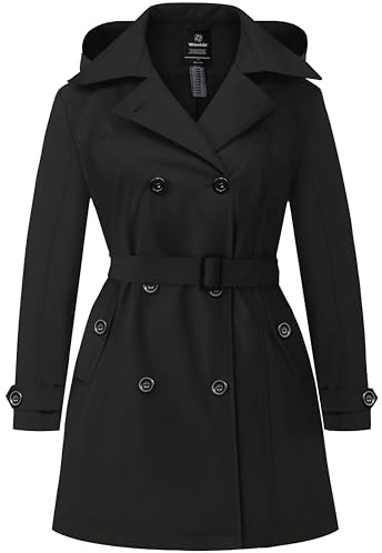 Wantdo Trench Donna Curvy Taglie Forti Elegante con Cappuccio | Impermeabile,Antivento,Cappotto da Donna ,Cappuccio Rimovibile,Polsini e Cintura Regolabili,Mezza Stagione&Ogni Giorno