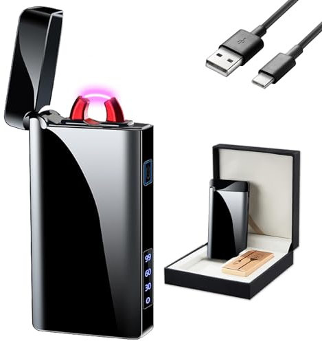 GADATOP Encendedor de Llama de Plasma ARC Resistente al Viento, Encendedor eléctrico Recargable USB-C con indicador de batería LED (Negro)