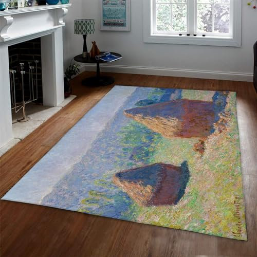 LANDERSION Claude Monet oeuvre Tapis Printemps Séché Paille Pile Antidérapant Microfibre Tapis pour Chambre Salon Décor Art Amateurs Cadeau Tapis 160x230cm
