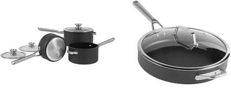 Ninja ZEROSTICK Stackable Cookware 3-Piece Pan Set, Non-Stick, 3 Saucepans, 16cm & ZEROSTICK Premium Cookware 30cm Sauté Pan with Glass Lid, Long Lasting, Non-Stick, Hard Anodised Aluminium