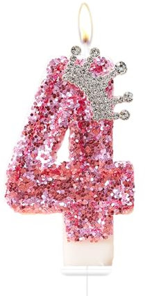 Bolosa Prinzessin Rosa Kerzen mit Krone - 4 Geburtstagskerzen für Kinder, Erwachsene und Jubiläum