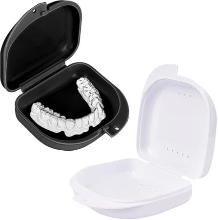 2 Stück Zahnspangendose,Zahnprothesen Box,Zahnspangendose Glitzer,Dose Zahnschiene,Retainer Case,Retainer Box,Gebissdose,Zum Aufbewahren Von Zahnspangen Oder Zahnschienen (Schwarz & Weiß)