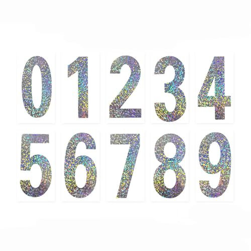 Reflective Digital Stickers, Large 0-9 Numbers Sticker for House Number, Mailbox, Signs & Labeling, 9.8 × 5.4 cm Self Adhesive Holographic Stickers Labels for Car Windows