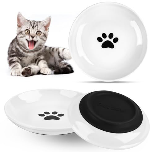 Ceramic Cat Bowl, Set of 3, Cat Bowl Set, Bowl with Non-Slip Rubber Base, Relieves Whisker Fatigue, Feeding Bowl for Cats and Small Animals, Cat Accessories for Pets