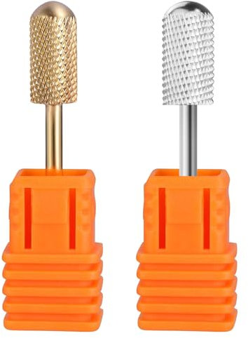 2 Pcs Nail Drill Bits, Safety Nail Drill Bit Set, Fine Drill Bit Tungsten Carbide Nail Bits, Smooth Round Top Professional Nail Drill Bits, 3/32 Electric Drill Bits Set for Acrylic Remove Gel Nails
