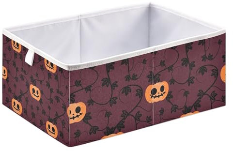 Sevdomey Cestini rettangolari per riporre piante di zucca di Halloween, cestino portaoggetti pieghevole con manici per armadi di casa, uffici, camere da letto, giocattoli per bambini e cesti regalo