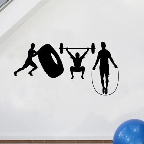 SABORR Vinyl-Wandaufkleber, Fitnessstudio, Fitness-Aufkleber, Workout, motivierende Kunst, Wandbilder, Jungen-Schlafzimmer-Aufkleber, Dekor