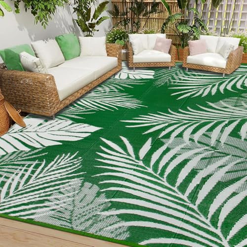 Cekene Outdoor Teppich Wetterfest Grün 245x305cm Outdoorteppich Camping Wasserfest UV-Beständig Terrasse Teppich Plastik Leichtgewicht für Draußen Balkon Garten