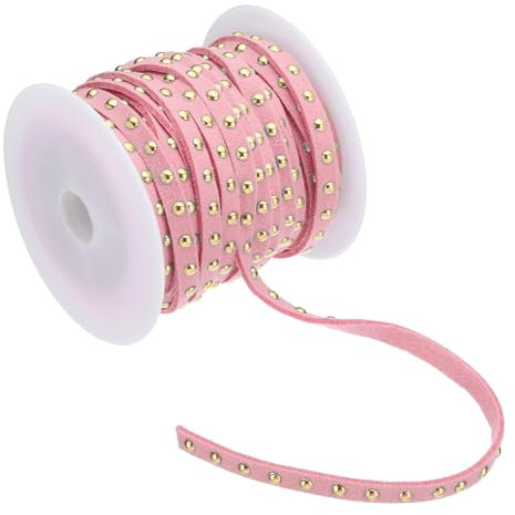 PATIKIL 5,5 Yards Nietenbesetztes Kunstlederband für die Schmuckherstellung, 5mm Mikrofaser-Flachlederschnur mit Nieten, Pink Gold