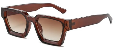 RUNHUIS Retro Dicke rechteckige Sonnenbrille für Damen Herren Vintage Klassisch Großer quadratischer Rahmen Chunky Brillen Braun/Braun