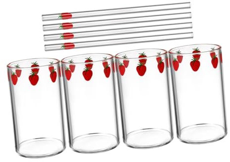PRETYZOOM 4sets Bicchieri Trasparenti Con Cannuccia Fragola Resistente Al Calore Tazze Compatte Per Latte Caffè Succhi e Bevande Per Casa Ufficio e Feste