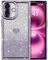 ROSEHUI for iPhone 16 Case Glitter,Rectangle Clear Sparkly Phone Case with Bling Rhinestone Cute Heart Pattern Glitter Paper,Camera Protective TPU Shockproof Cover for Women Girls-Purple