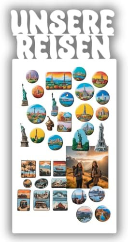 Anwicar Magnettafel Unsere Reisen - Vertikal 64x30 cm magnetische Pinnwand aus Stahl - ideal für Reise - Magnete und Erinnerungen - beschreibbare Magnettafel - inkl. Montageset - Weiß