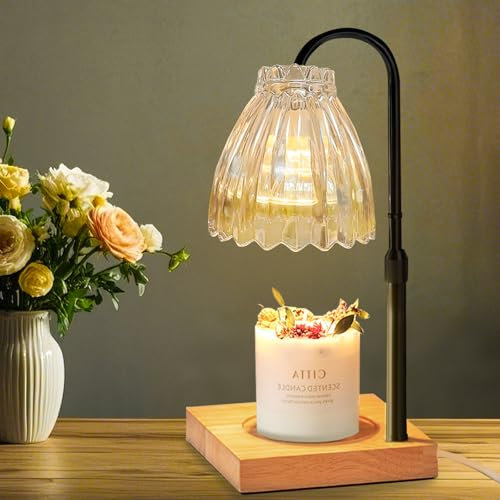 Wavypo Candle Warmer Lamp with Timer Dimmer, Height Adjustable,Candle Heater Lamp for Scented Candle with 2 Bulbs,Valentines Day Presents,House Warming Gift (Black)