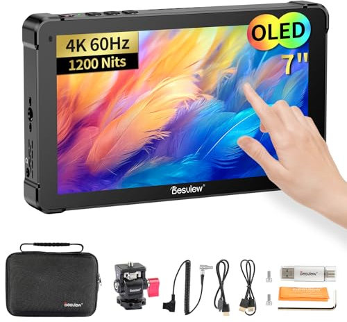 Desview OL7 OLED Kamera Feld Monitor 7 Zoll 1200Nit Touchscreen mit 4K HDMI 60Hz, 3D LUT Video Peaking Fokus Assist HDR Wellenform DSLR Externer Monitor für Sony Canon Nikon