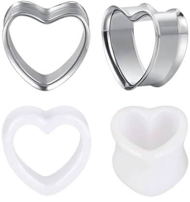 Besyvvin 4er Herz Ohr Tunnel Chirurgenstahl Acryl 8mm Silber Ohr Gauges Ohr Plug Expander Piercing Damen Herren