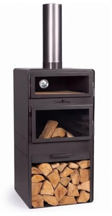 Cook King Vento Terrassenofen mit Backofenfunktion und Doppelverglasung - Feuerstelle Outdoor - Terrassenkamin mit Oven - Gartenofen hochwertigem Stahl - 50x50x150 cm