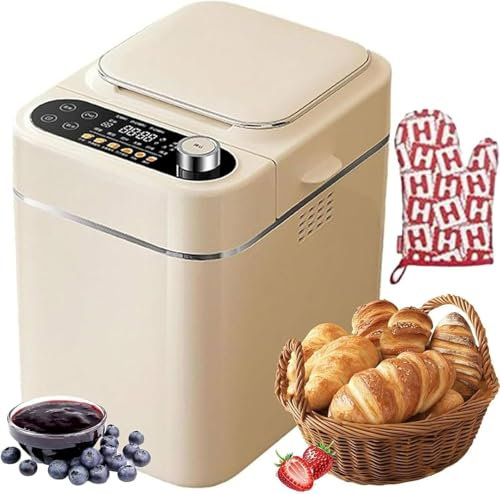 YANGYMM Automatic Bread Machine, Stainless Steel Breadmaker with Nut Automatic Dispenser, 26 Preset Function, 13 H Timer and 1 H Keep Warm, Small Bread Maker for Kitchen, Home