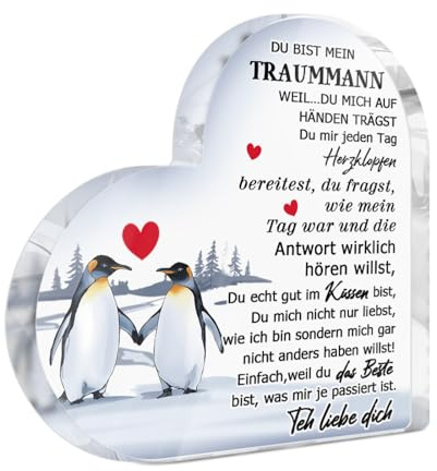 Putuo Decor Traummann Acryl Herz Deko – Romantische Tischdekoration mit Liebesspruch, Geschenk für Ehemann