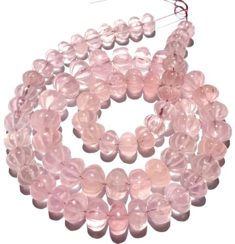 Magnifique collier de perles incurvées en quartz rose naturel de 8 à 11 mm de 45,7 cm - Collier Mala en cristal de citrouille - Pierre de naissance du mois de janvier - Cadeau de guérison Reiki pour