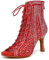 Uonpie Stivali a Rete Strass per Le Donne Scarpe da Ballo Latino con Tacco Alto Stivali,Rosso,35EU