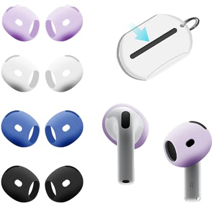 Ersatz-Ohrstöpsel aus Silikon für AirPods 4 (4. Generation), 8-teiliges Set (4 Paar) mit Aufbewahrungstasche, sichere Passform, rutschfestes Design, Geräuschreduzierung, Sport/Fitnessstudio/Pendler