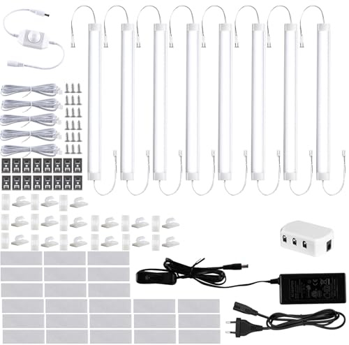 LABOREDUCER 30cm Unterbauleuchte LED Schrankbeleuchtung Dimmbar 8 Stück mit Stecker und Schalter,Lichtleiste Küchenlampe Unterbauleuchten Nachtlicht für Küche Kleiderschrank Schrank (Weiß)