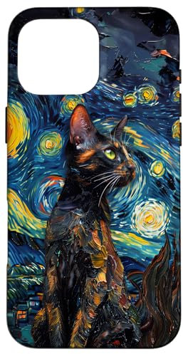 Tortoiseshell Cat Starry Night Cute Cat Painting Tortie Case for iPhone 16 Pro Max